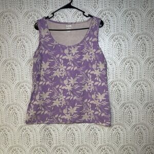 Duluth Trading Co. Womens 1x Plus Purple Floral‎ Sleeveless Round Neck Tank